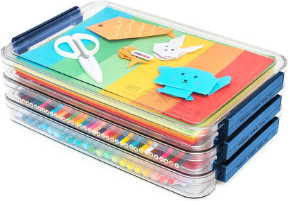 CATOOMUU 2 Pcs 5.5qt 9 x 13 Plastic Portable Project Case With Snap-Tight Latch Clear Stackable Storage Box With Lids Organizer Container For A4 File Photo Documents Scrapbook Craft Art Supplies