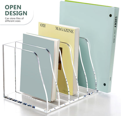 SANRUI 2-Pack Acrylic Magazine File Holder Desk Organizer Magazine Rack, Clear, Vertical File Sorter Holders, 9.45" D x 3.54" W x 10.24" H