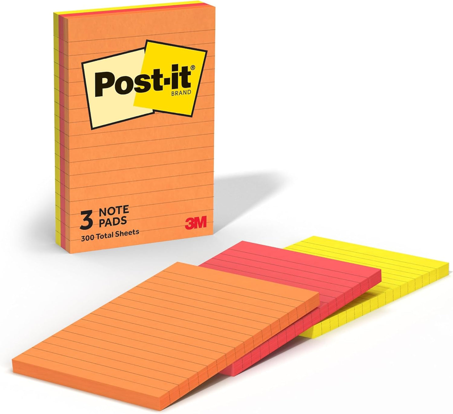 Post-it Notes, 3 Lined Sticky Notes Pads, 4 x 6 in., School Supplies and Oﬃce Supplies, Sunburst Collection