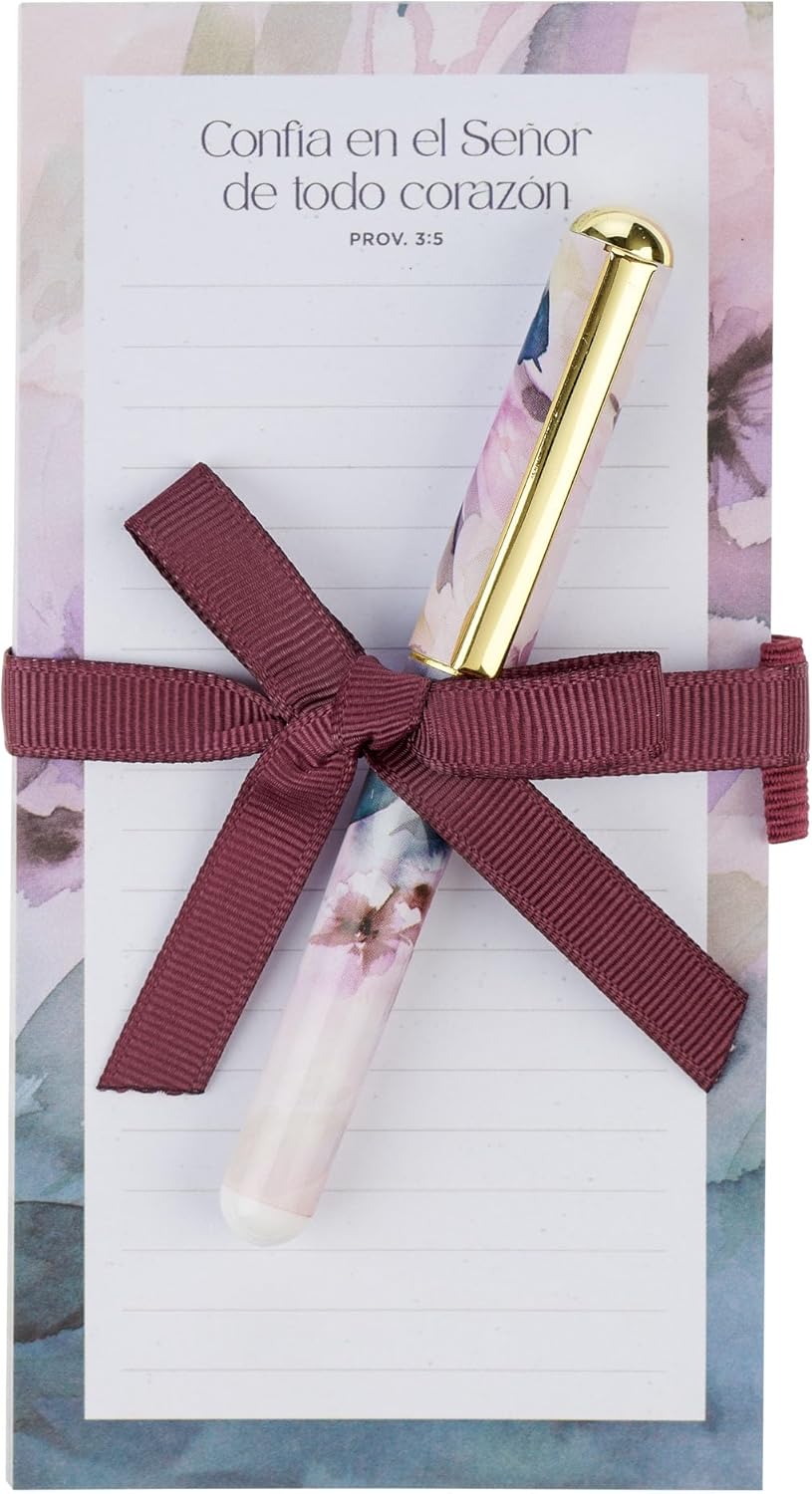 Christian Art Gifts Compact Magnetic Notepad & Medium Ballpoint Pen Set: Trust in the Lord Inspirational Scripture, Shopping Lists, Memos, Reminders, 70 Lined Easy Tear-off Sheets, Purple/Teal Floral