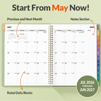 SUNEE 2026-2027 Appointment Book, Quarter-Hourly, Weekly & Monthly - from July 2026 to June 2027, 8.5"x11" Academic Planner, Flexible Cover, Note Pages, Bookmark, Spiral Binding, Black