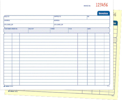 Adams Invoice Book, 2 Part, Carbonless, 8.38 x 7.19 Inches, 50 Sets per Book, White and Canary (D8740)