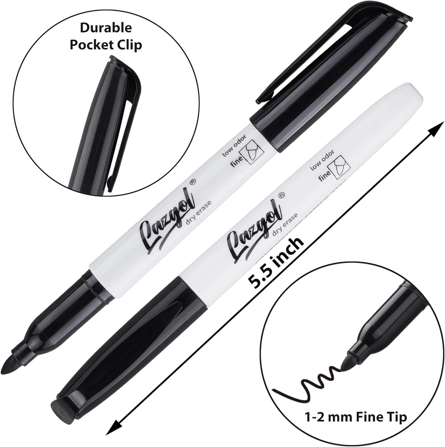 LAZGOL Dry Erase Markers Bulk, 96 Pack Fine Point Tip Black Dry Erase Markers, Low Odor Whiteboard Markers for Back to School, Office, Home, Work On White board & Calendar, Refrigerator.