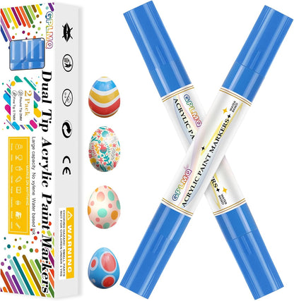 Paint Markers Paint Pens - 2 Pack Dual Tip Acrylic Permanent Marker (0.7mm & 3mm), Non-Toxic, Water-Based for Art Painting, Stone, Ceramic, Glass, Wood, Fabric, Metal, DIY Crafts (White)
