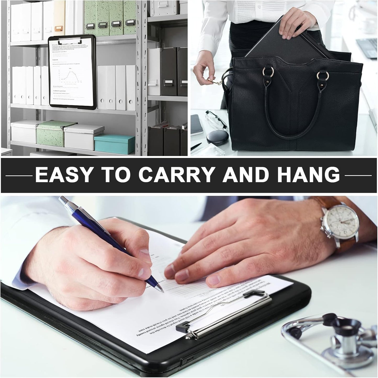 Geyee 16 Pcs Clipboard with Storage Plastic Foldable Nursing Clipboard Storage with Pen Holder 9. 5 x 13. 4 Inch Foldable Clip Board with Low Profile Clip for Student Teacher Nurse Office Supplies