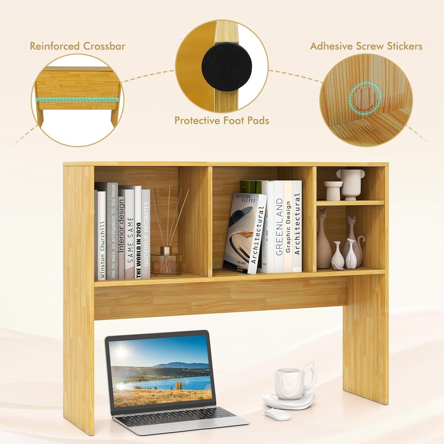 Tangkula Desktop Bookshelf, Countertop Storage Hutch with 5 Shelves for Computer Desk, Desk 3-Tier Display Rack, Multipurpose Wood Desktop Hutch Storage Organizer for Dorm Office Home