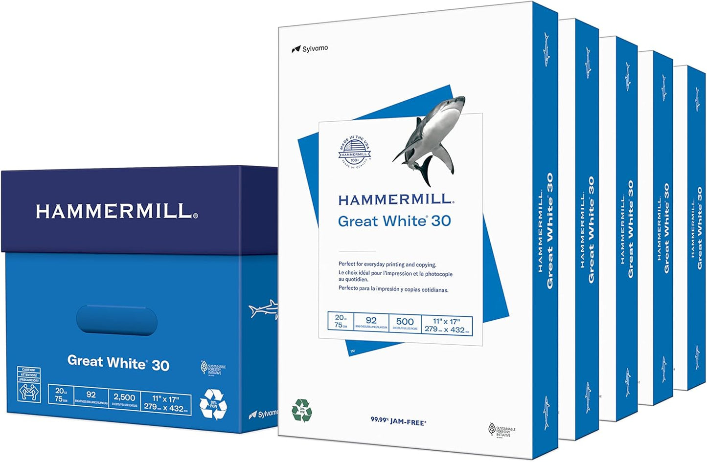 Hammermill Printer Paper, Great White 30% Recycled Paper, 8.5 x 11 - 3 Ream (1,500 Sheets) - 92 Bright, Made in the USA