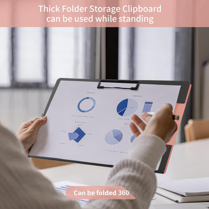 souG 2 PCS Clipboard Foldable,360°Cover Folder Clipboard Plastic Clipboards with Double Low Profile Clip,File Folder Storag Clipboards for A3 A4 Paper, Clip Boards for Office School Supplies(Pink)