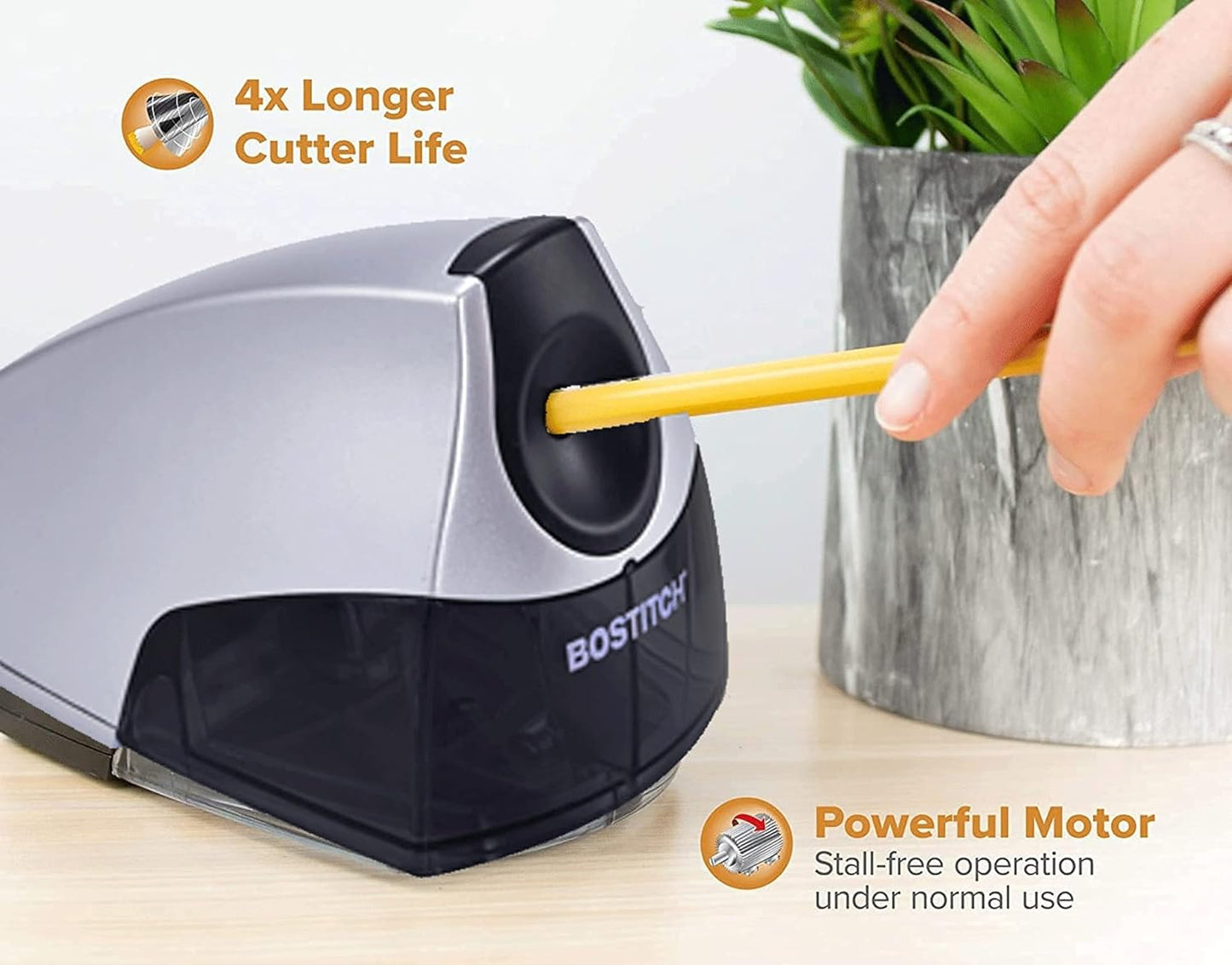 Bostitch Office Electric Pencil Sharpener for Classroom & Desk Use, Heavy-Duty Stall-Free Motor, High-Capacity Shavings Tray, Black