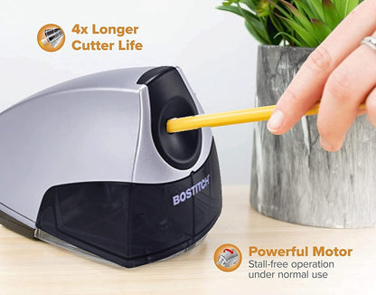 Bostitch Office Electric Pencil Sharpener for Classroom & Desk Use, Heavy-Duty Stall-Free Motor, High-Capacity Shavings Tray, Black