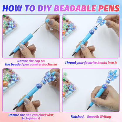 150 Pieces DIY Beadable Pen Kit – 50 Plastic Ballpoint Pens with Refills & Bags, Beads Not Included – School Supplies, Office Accessories & Craft Gifts for Students & Teachers (Multicolor)
