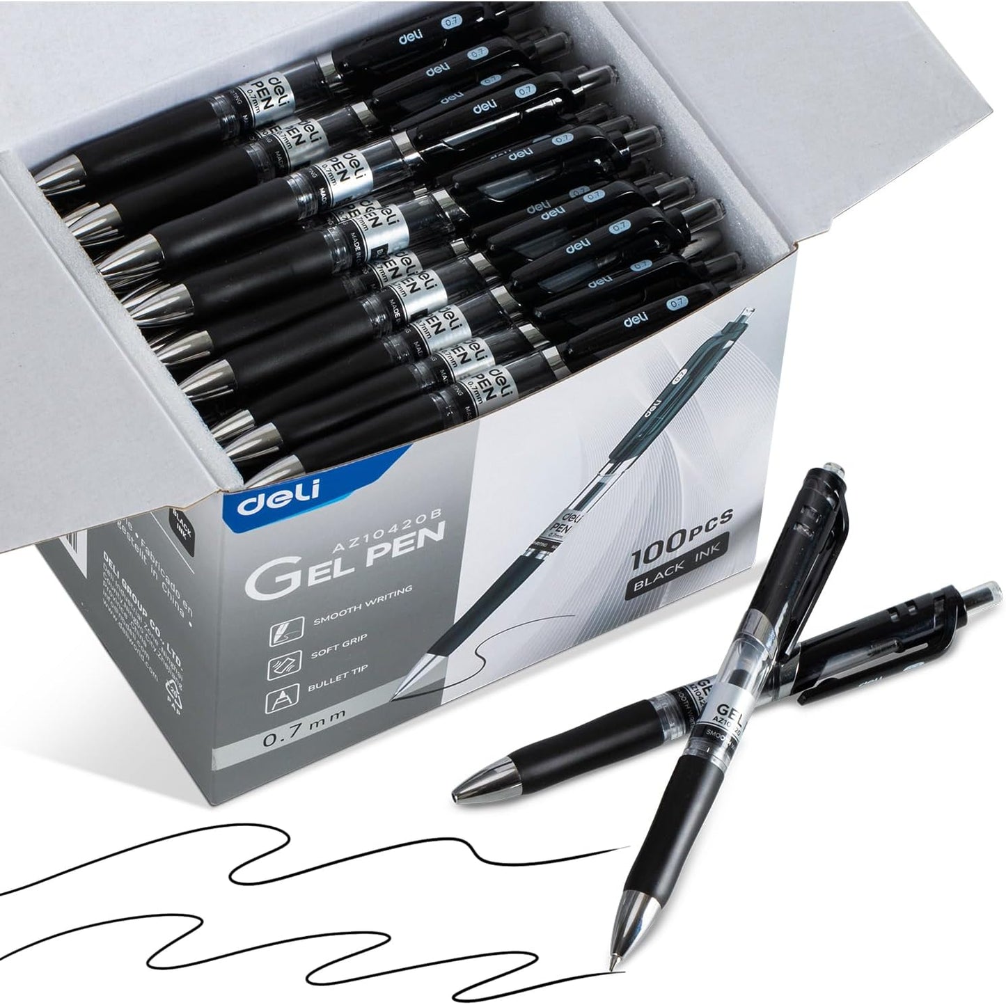 deli Gel Pens, 50 Pcs Retractable Pens Black Ink, Medium Point Pen 0.7mm, Smooth Writing, Fast Dry, No Bleed for Journaling Note Taking, Home School Office Supplies