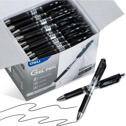 deli Gel Pens, 50 Pcs Retractable Pens Black Ink, Medium Point Pen 0.7mm, Smooth Writing, Fast Dry, No Bleed for Journaling Note Taking, Home School Office Supplies