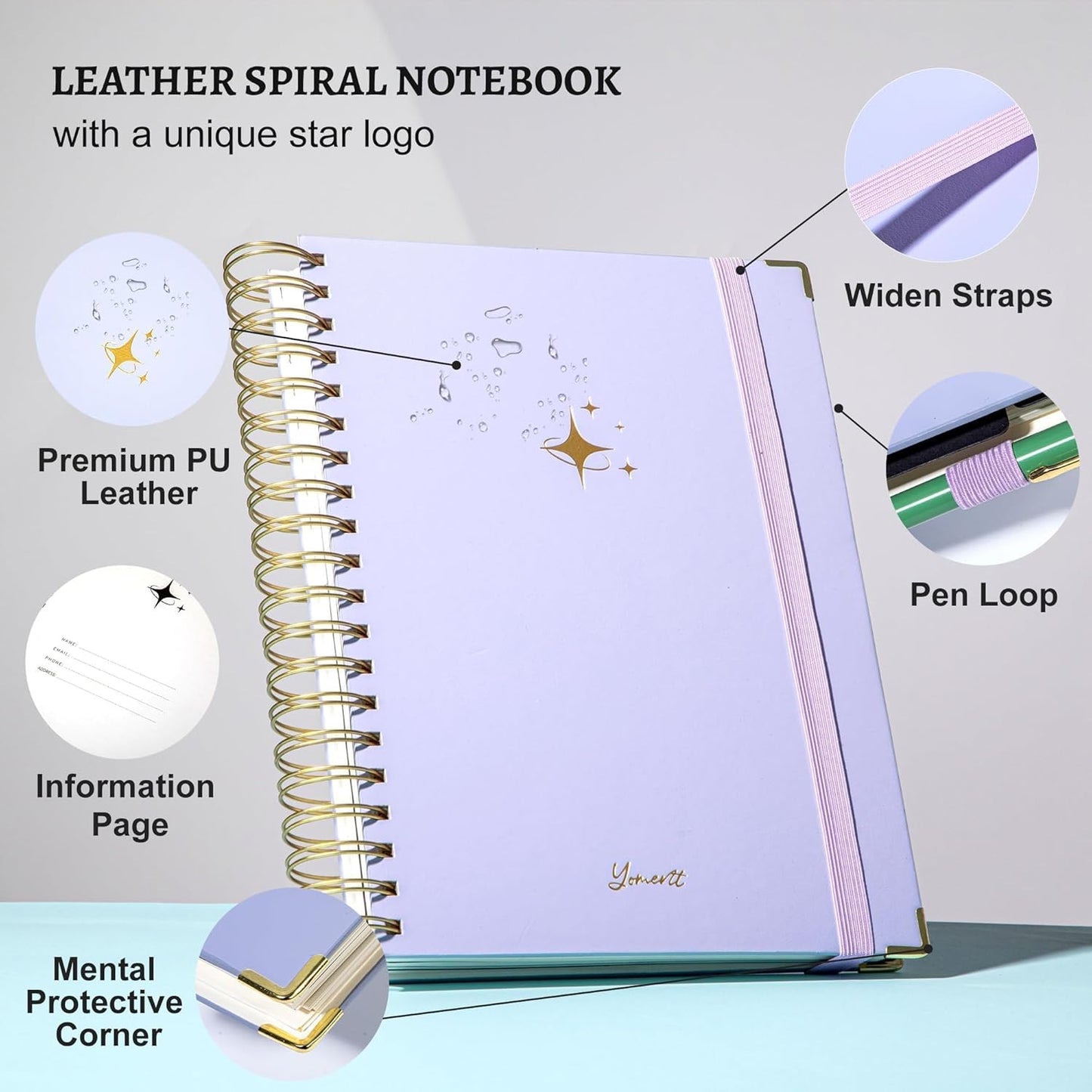 Hardcover Spiral Notebook with Tabs 8"x10" Large Spiral Lined Journals for Women with Dividers 240 Pages College Ruled Composition Notebook 5 Subject Notebook for Work, Back to School, Gifts, Purple