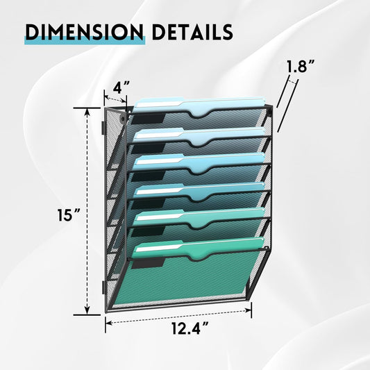 SUPEASY 10-Tier Wall File Organizer, Hanging Wall Files for Papers, Folders, Magazines, Clipboard, Wall Organizer for Office Home School Classroom, Black