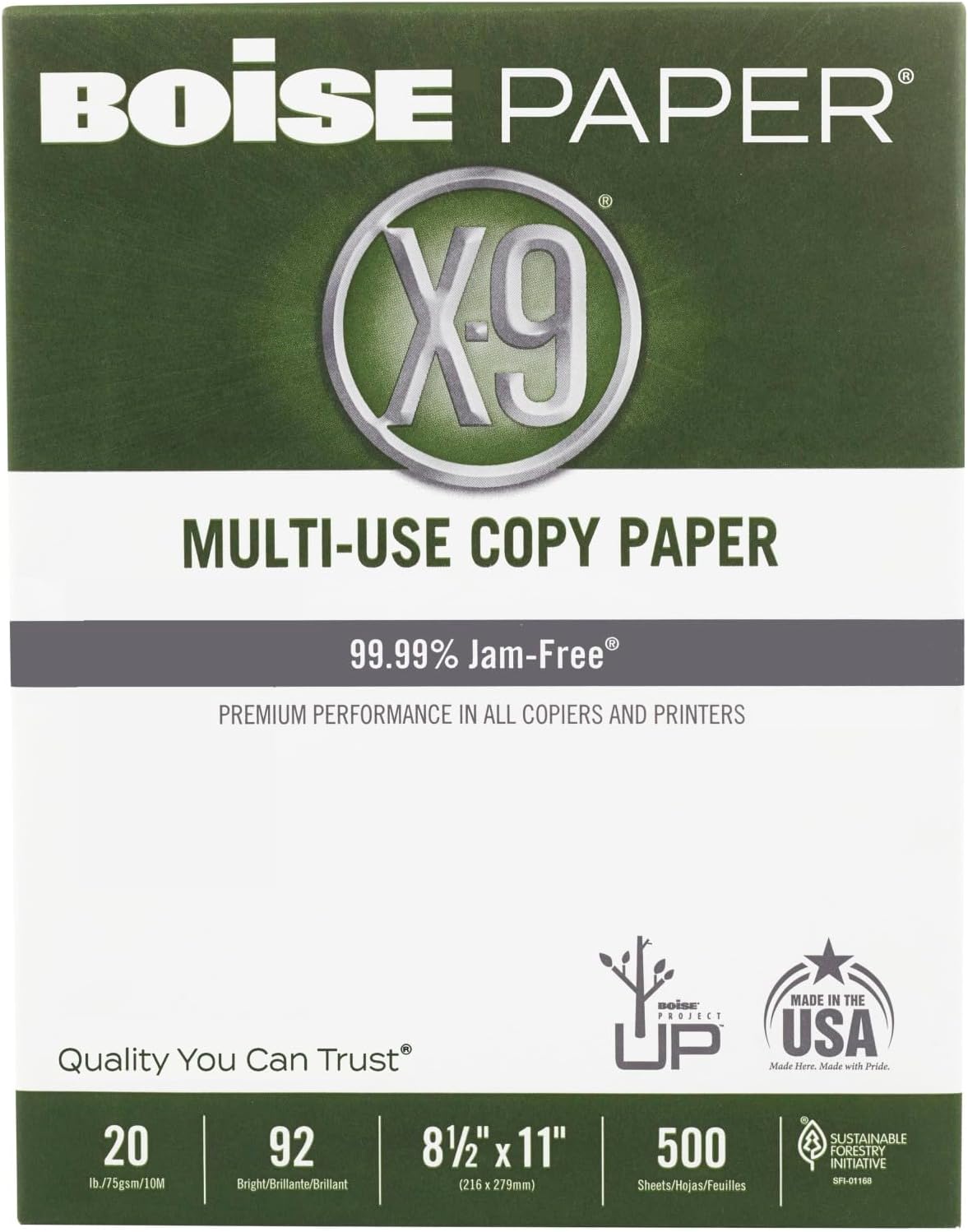 Boise X-9 Multi-Use Printer & Copy Paper, 5 Reams, White, Ledger (11in x 17in), 2500 Sheets Per Case, 20 Lb, 92 Brightness