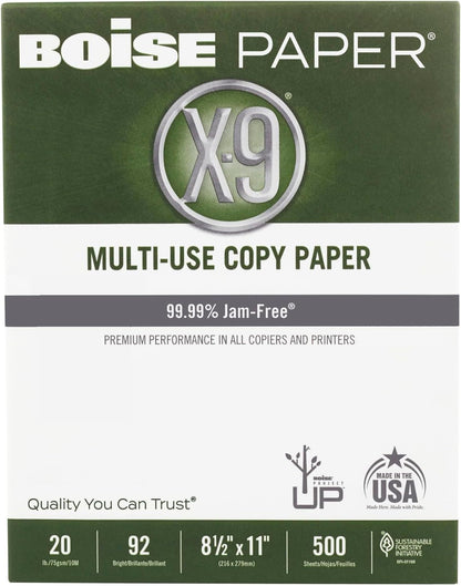 Boise X-9 Multi-Use Printer & Copy Paper, 5 Reams, White, Ledger (11in x 17in), 2500 Sheets Per Case, 20 Lb, 92 Brightness