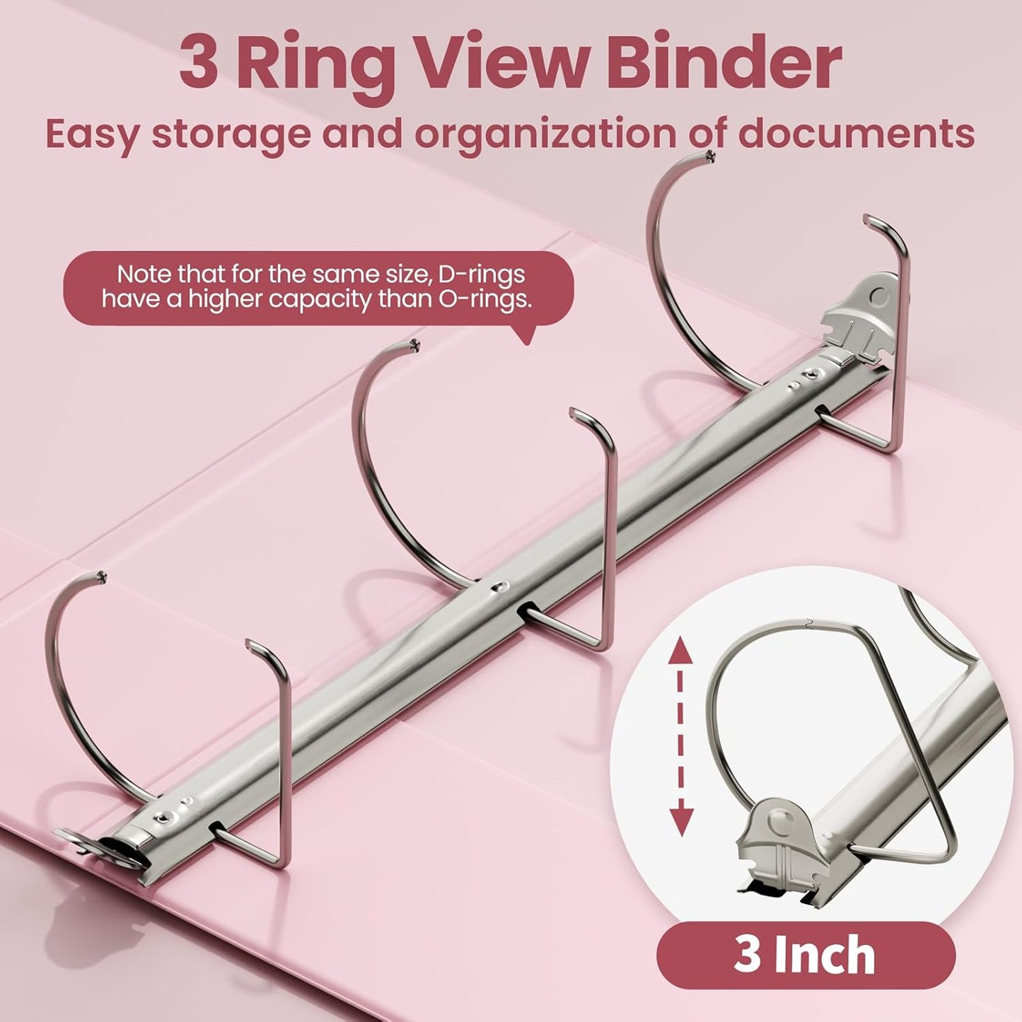 SUNEE 3 Ring Binder 2 Inch, Clear View Binder Three Ring PVC-Free (Fit 8.5x11 Inches) for School or Office Supplies, Light Purple, 1 Pack