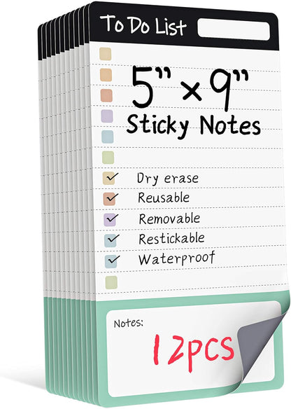 Dry Erase to Do List Sticky Notes| 12pcs Premium Daily Planner White Board| Chore Chart Checklist Notepad| Lined Task Todo Memo Pad| Removable Suitable for Home,Office,Refrigerator,Desk