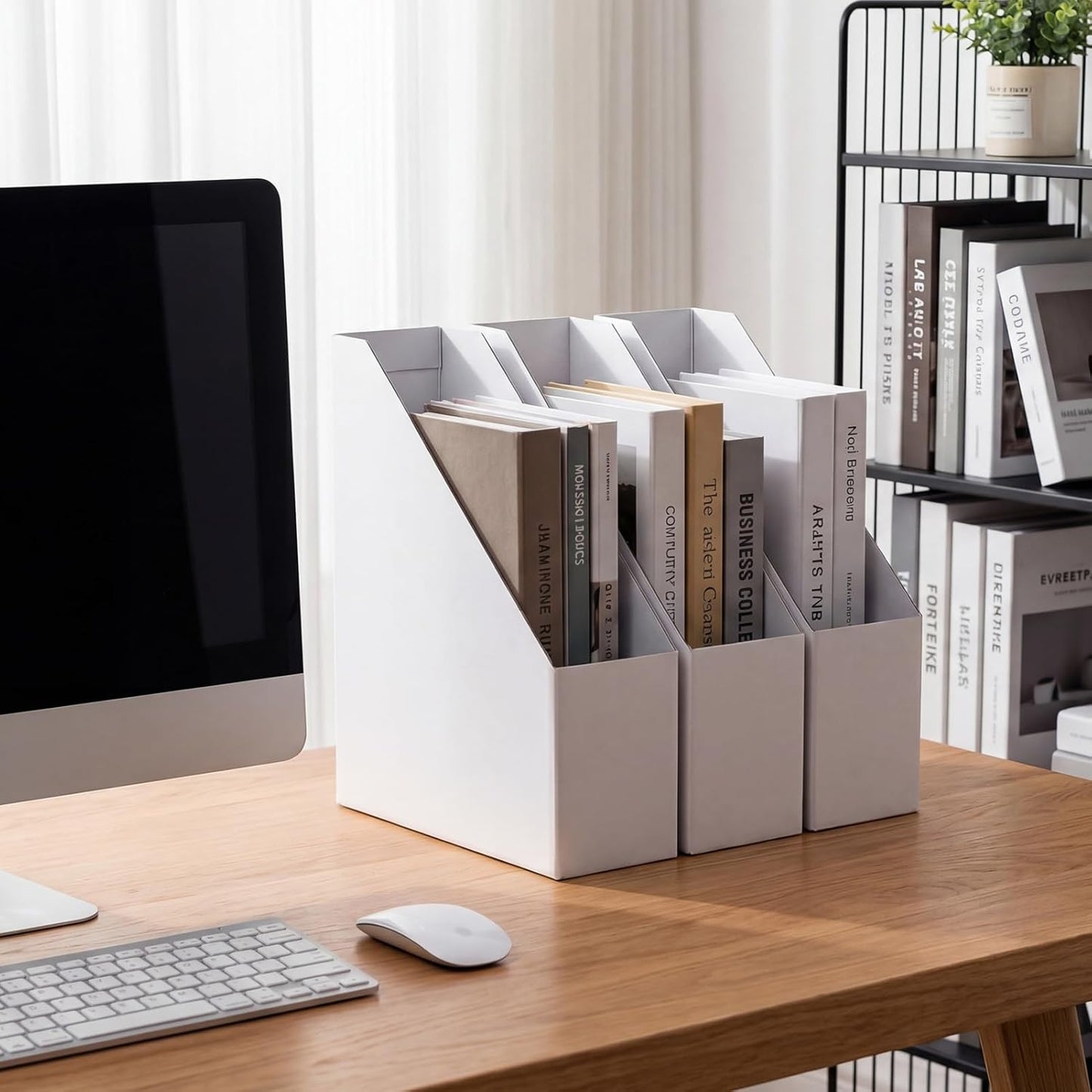 EXYGLO 6 Pack White Magazine File Holder, Cardboard Magazine Rack with Label, Foldable Storage Organizer Box for Book, Documents, 10x3.3x12 Inches