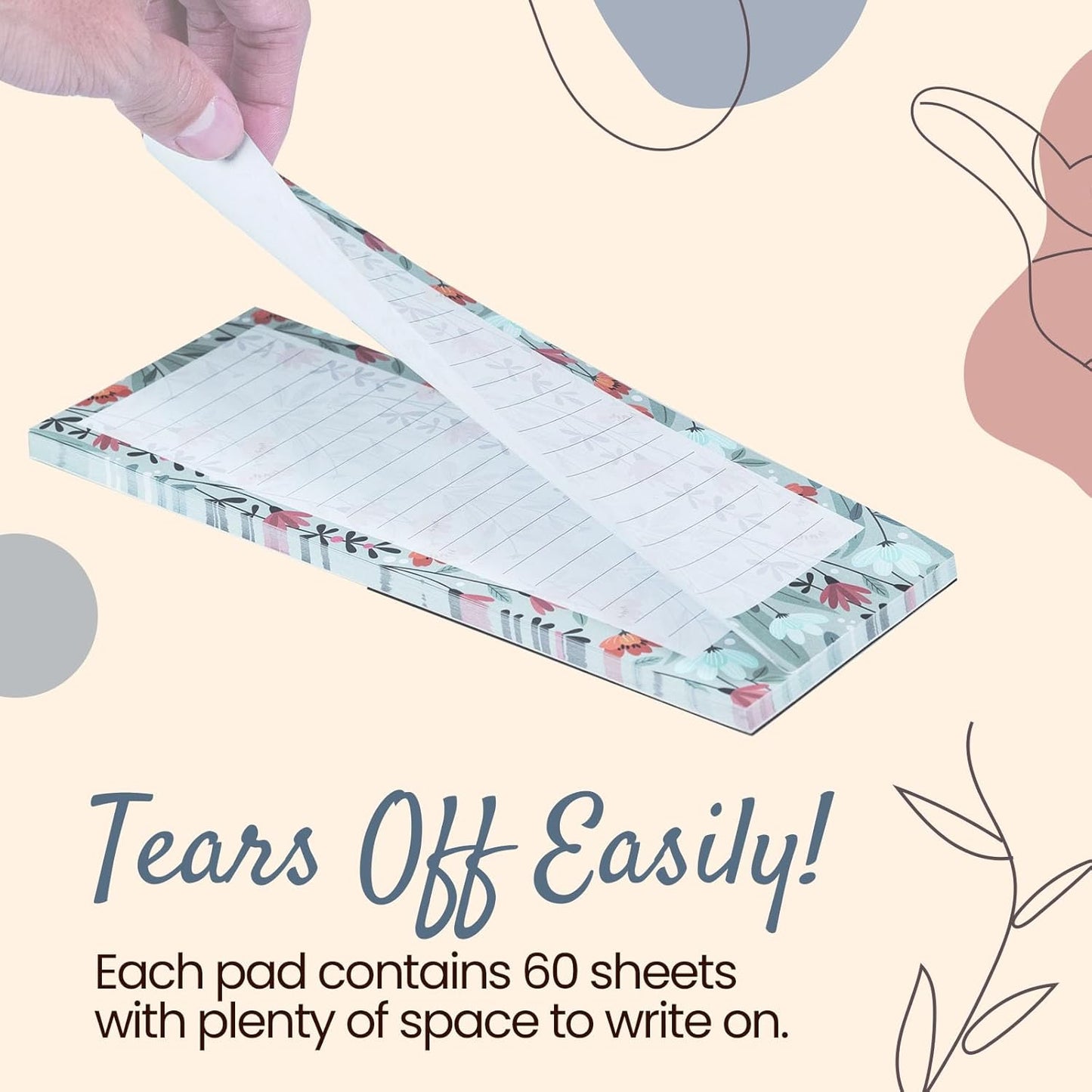 MATICAN Magnetic Notepads for Refrigerator, 4-Pack Grocery List Magnet Pad for Fridge, To-Do List, Reminders, Scratch Pads, Floral Designs, 60 Sheets Per Pad