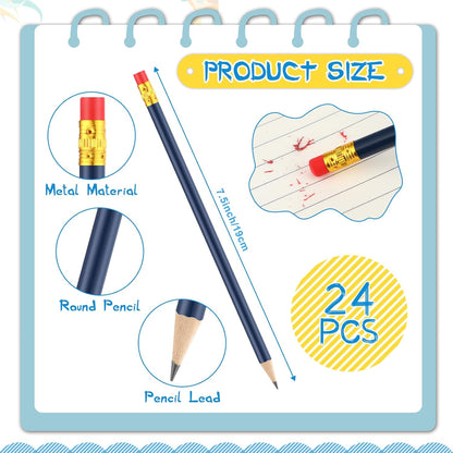 Outus 24 Pieces Round Pencils Cute HB Graphite Wood Pencils Pack with Eraser for School Drawing Sketching Wedding Office Supplies (White)