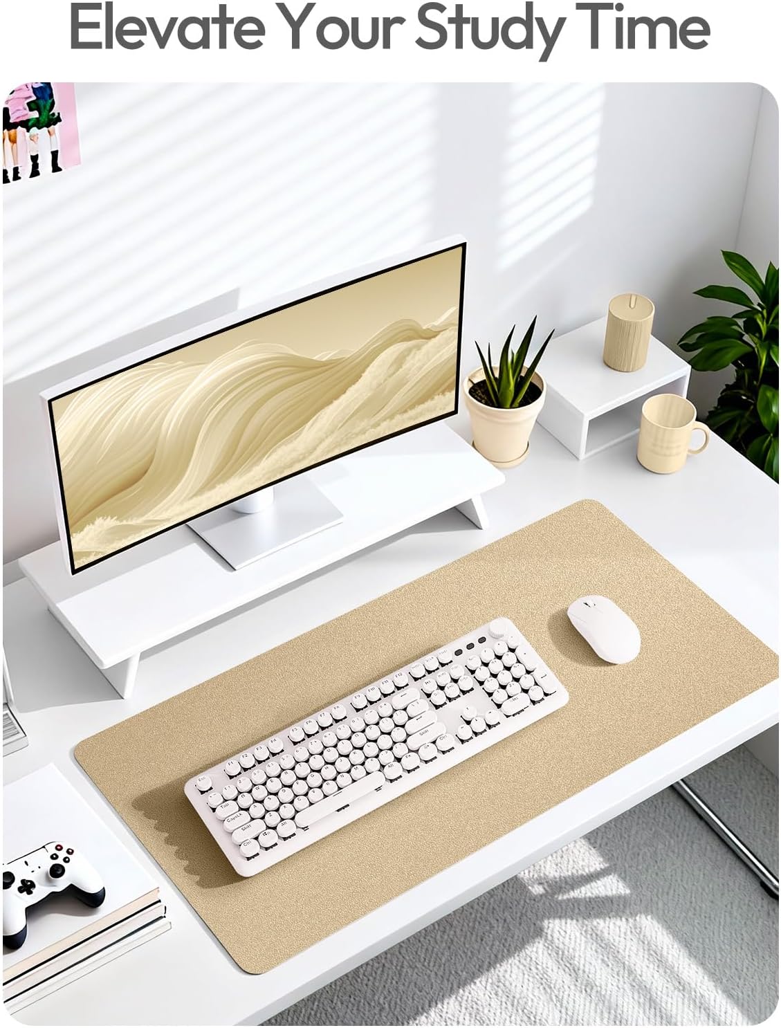 YSAGi Leather Desk Pad Protector, Office Desk Mat, Large Mouse Pad, Non-Slip PU Leather Desk Blotter, Waterproof Laptop Desk Writing Pad for Office and Home (23.6" x 13.8", Eggshell) - Colors B