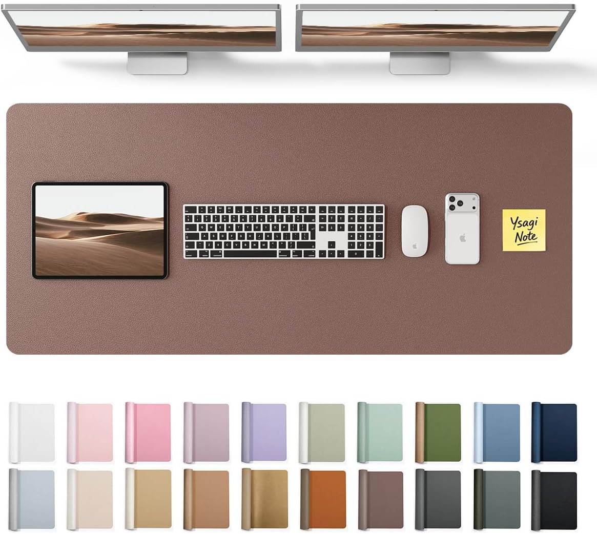 YSAGi Leather Desk Pad Protector, Large Mouse Pad, Non-Slip PU Leather Desk Blotter, Waterproof Writing Pad for Office and Home (31.5" x 15.8", Eggshell) - Colors B