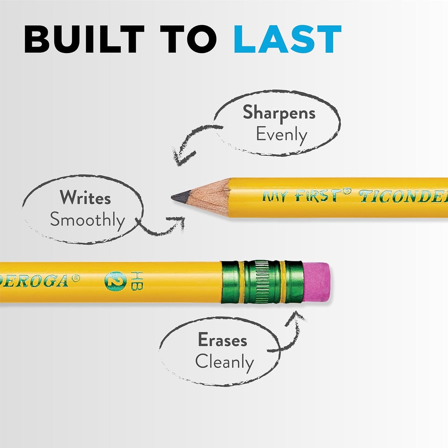 Ticonderoga My First Wood-Cased Pencils, Pre-Sharpened, 2 HB, Yellow, 12 Count