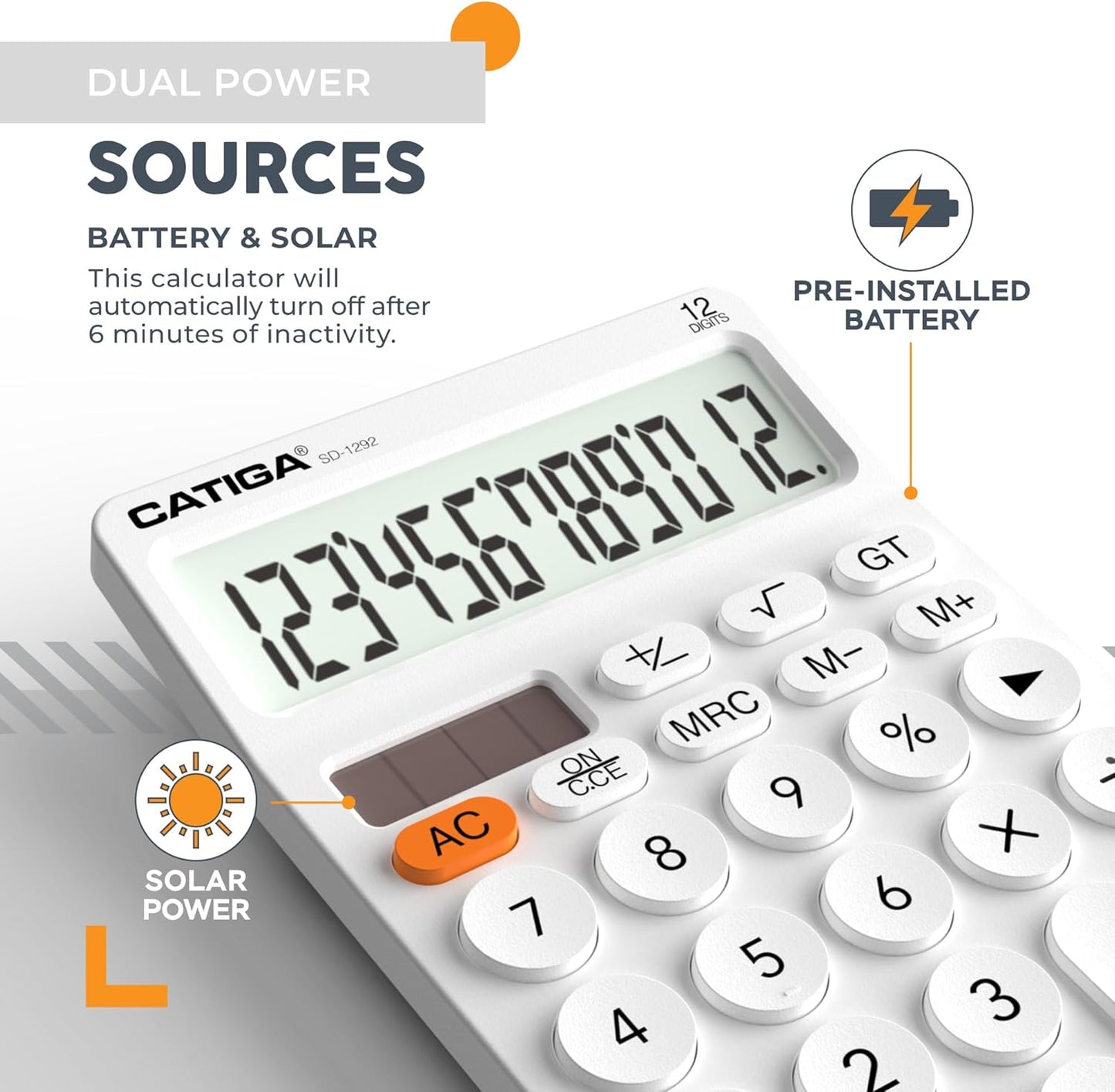 CATIGA 12 Digit Desktop Calculator Basic Desk Calculator with Large LCD Display, Big Buttons, 4 Function, Solar and Battery Dual Power, for Office, School, Home, SD-1292 Green
