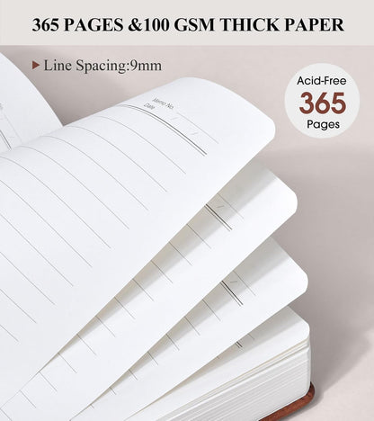 PAIBAS A5 Leather Journal Notebook, 365 Pages Thick Hardcover Lined Journal for Men & Women, Medium 5.9" x 8.4" College Ruled Notebooks for Work, School, Travel, Business,Note Taking,Writing Diary