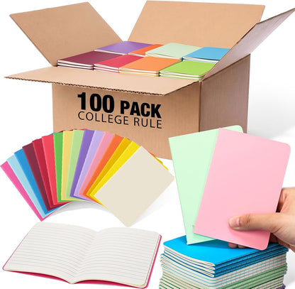 Handepo 100 Pack A5 Composition Notebooks 72 Pages/36 Sheets Ruled Lined Composition Kraft Notebooks Bulk Soft Cover Journals Travel Memo for Students Classroom Office Supplies(a5, Colourful)