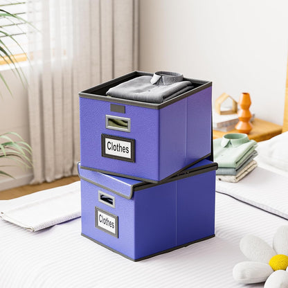 Huolewa Upgraded Portable File Organizer Box with Lid, Collapsible Linen Hanging Filing Storage Boxes with Plastic Slides, Decorative Home/Office Filing System Box for File and Folders Storage (Gray)
