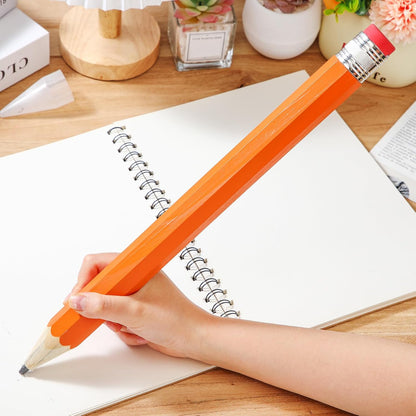 Back to School Gifts for Students 2 Pcs 16 Inch Giant Pencils Wooden Jumbo Pencils Prop Decor Funny with Cap Eraser Large Fun Novelty Gifts for Kids School Kindergarten Home Office(Orange)