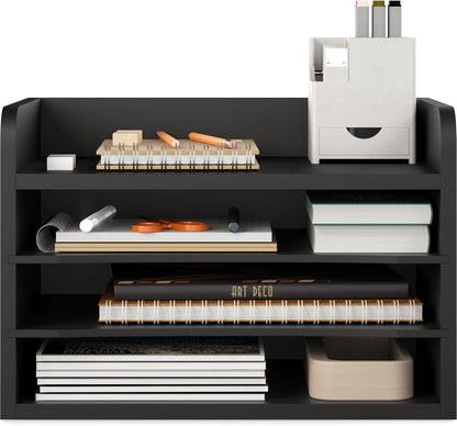 Ballucci 4-Tier Paper Organizer for Desk, Stackable Tray, Desk Storage Organizer Shelves, Stacking Letter Paper Tray Sorter for Classroom Office, Black