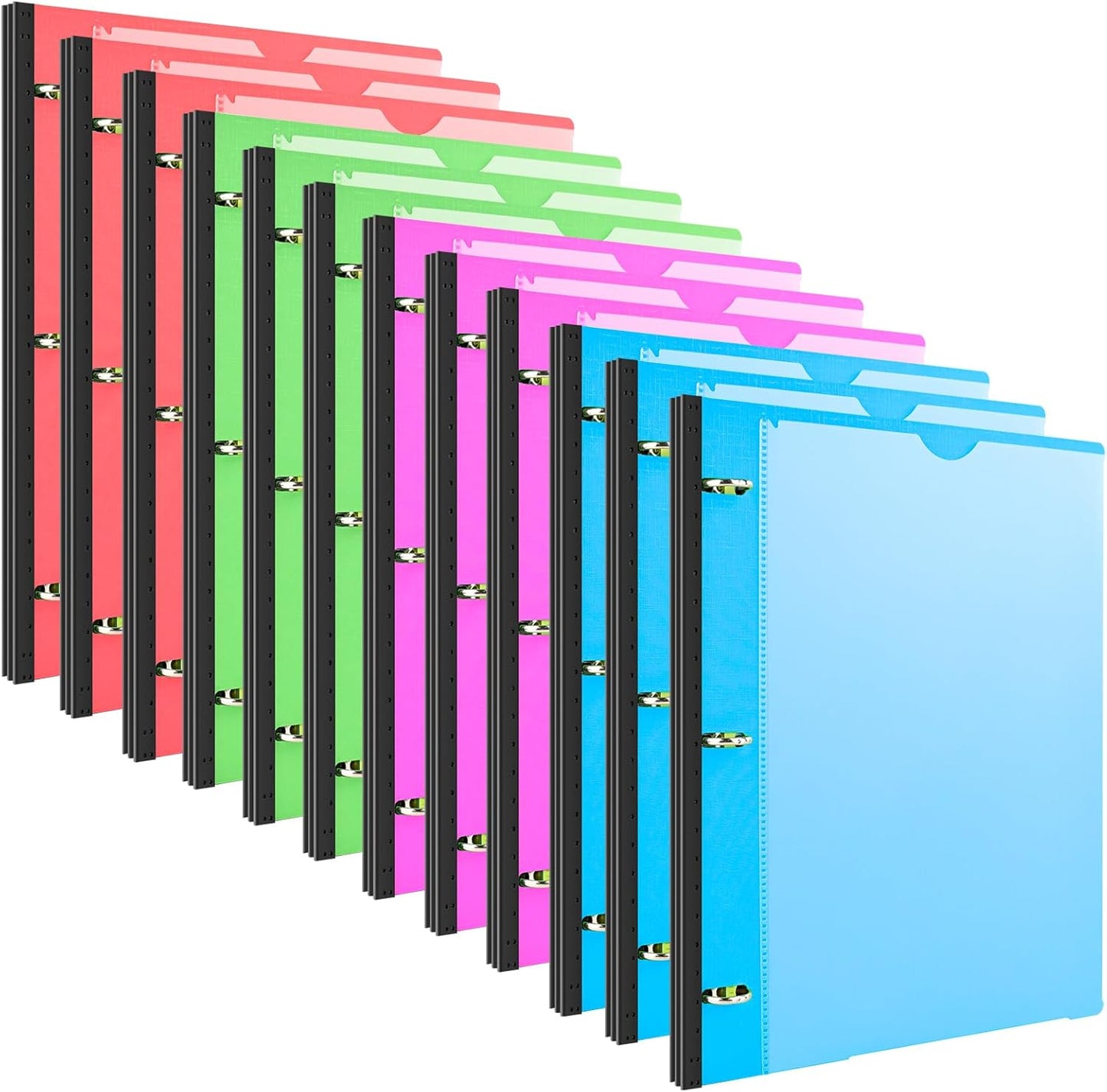 INFUN Telescoping 3 Ring Binder - 4PCS, Portable Plastic 3 Ring Binder with Telescoping Spine, Binders with Foldable Front Cover Holds 8.5"x11" Paper for School, Office, Homes