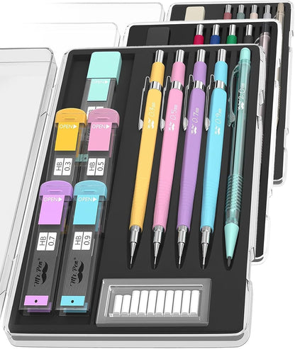 Mr. Pen- Art Mechanical Pencil Set, 5 Vintage Mechanical Pencils (0.3, 0.5, 0.7, 0.9, 2.0mm), 5 HB Lead Refills & 10 Eraser Refills, Precision Drawing Pencils for Sketching, Writing & Artwork