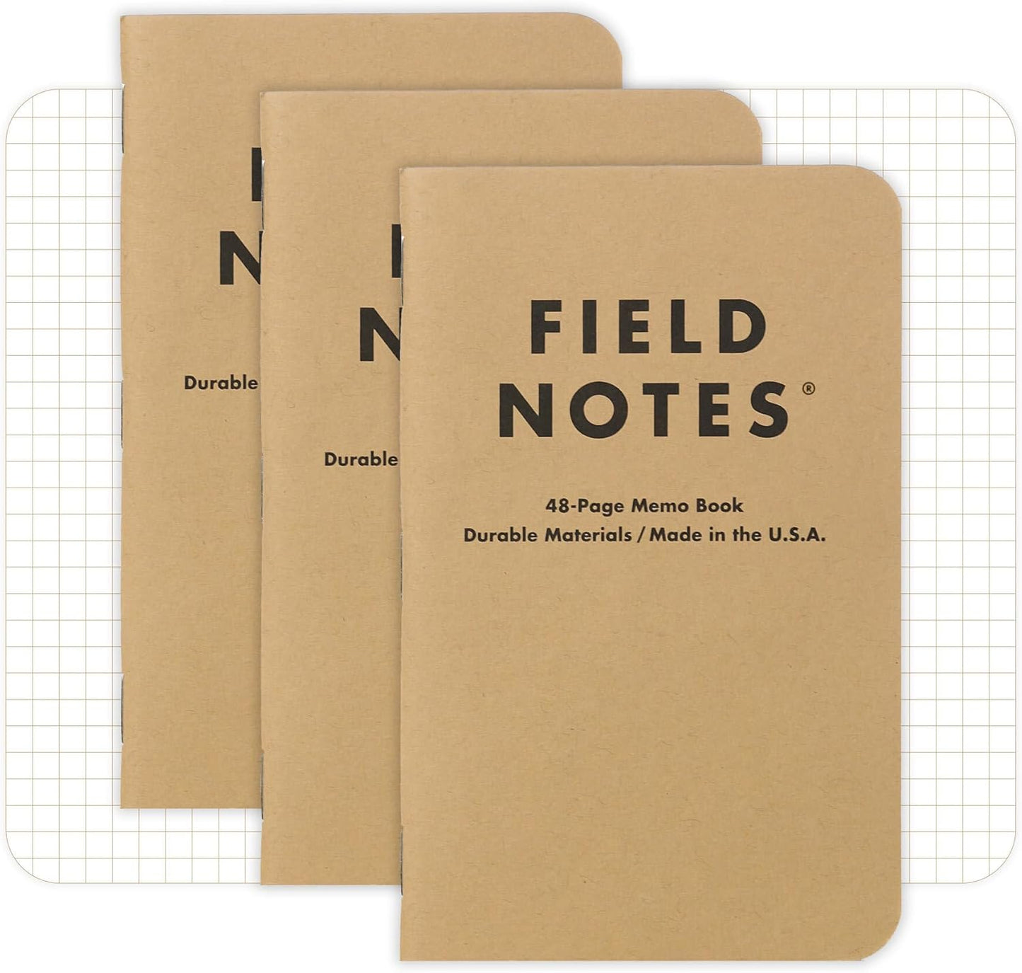 Field Notes: Original Kraft 3-Pack - Mixed Paper (1 Graph/Grid, 1 Ruled/Lined, 1 Plain/Blank) Memo Books - 48 Page Pocket Notebooks - 3.5" x 5.5"