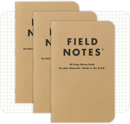 Field Notes: Original Kraft 3-Pack - Mixed Paper (1 Graph/Grid, 1 Ruled/Lined, 1 Plain/Blank) Memo Books - 48 Page Pocket Notebooks - 3.5" x 5.5"