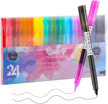RIANCY 12 Pack Black Liquid Ink Rollerball Gel Pens, 0.5mm Extra Fine Point Tip, Smooth Writing Quick Drying No Smear No Bleed for Journaling, Drawing, Sketching, School Notes & Art Supplies
