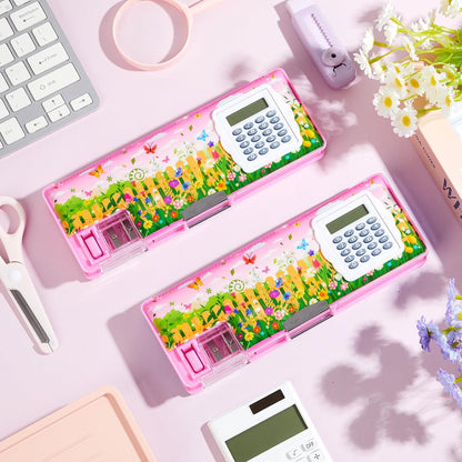 Henoyso Multifunctional Pencil Box for Girls Butterfly Pencil Case with Calculator and Sharpener Cool Cute Pencilcase School Supplies Essentials Christmas Birthday Gift Present for Kids Teens