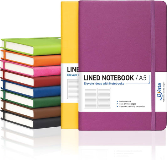 Dynta Hardcover Journals Bulk, 10 Packs A5 Lined Notebooks for Writing 200 Pages/100Sheets, 8.4 x 5.8 inch, 10 Colors Classic Ruled Notebook for Work/Note Taking/College