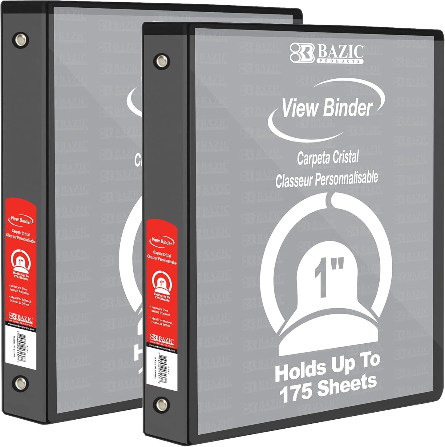 BAZIC Products 3 Ring Binder - Green, Economy View Binder with Clear Overlay Cover and Round Rings, Organizer for School Office Home Use, 1-inch Capacity Holds 175 Sheets Paper, 12-Pack