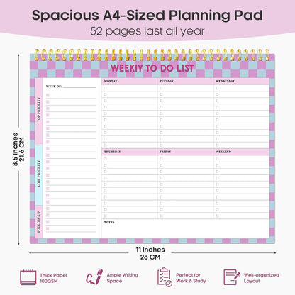 Taja Weekly To Do List Notepad with 52 Undated Sheets（8.5"×11"）- Weekly Desk Planner for Women & Man, Work and Home -1 Pack Violet Dream