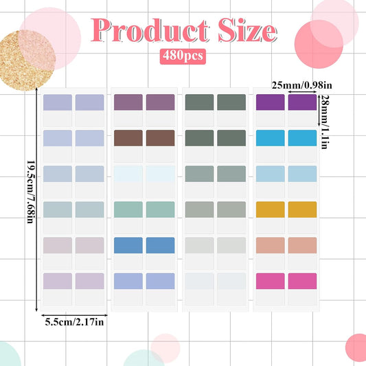 480pcs Sticky Index Tabs 1 inch, Colored Book Page Markers Tabs Repositionable Page Tab Self Adhesive Notes Flags for Notebooks File Classification(24 Colors)