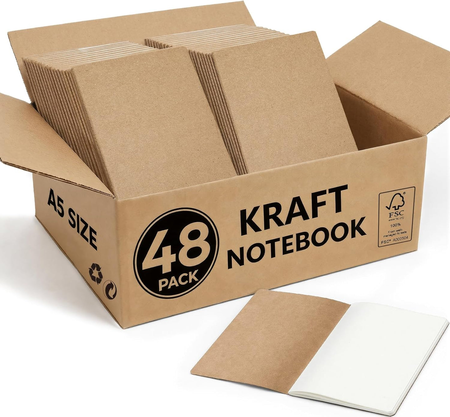 48 Pack Kraft Notebooks Bulk A5, 60 Pages Blank Unlined Journals, 8.3x5.5 Inches, Natural Kraft Cover Composition Notebooks for School Office Students Artists