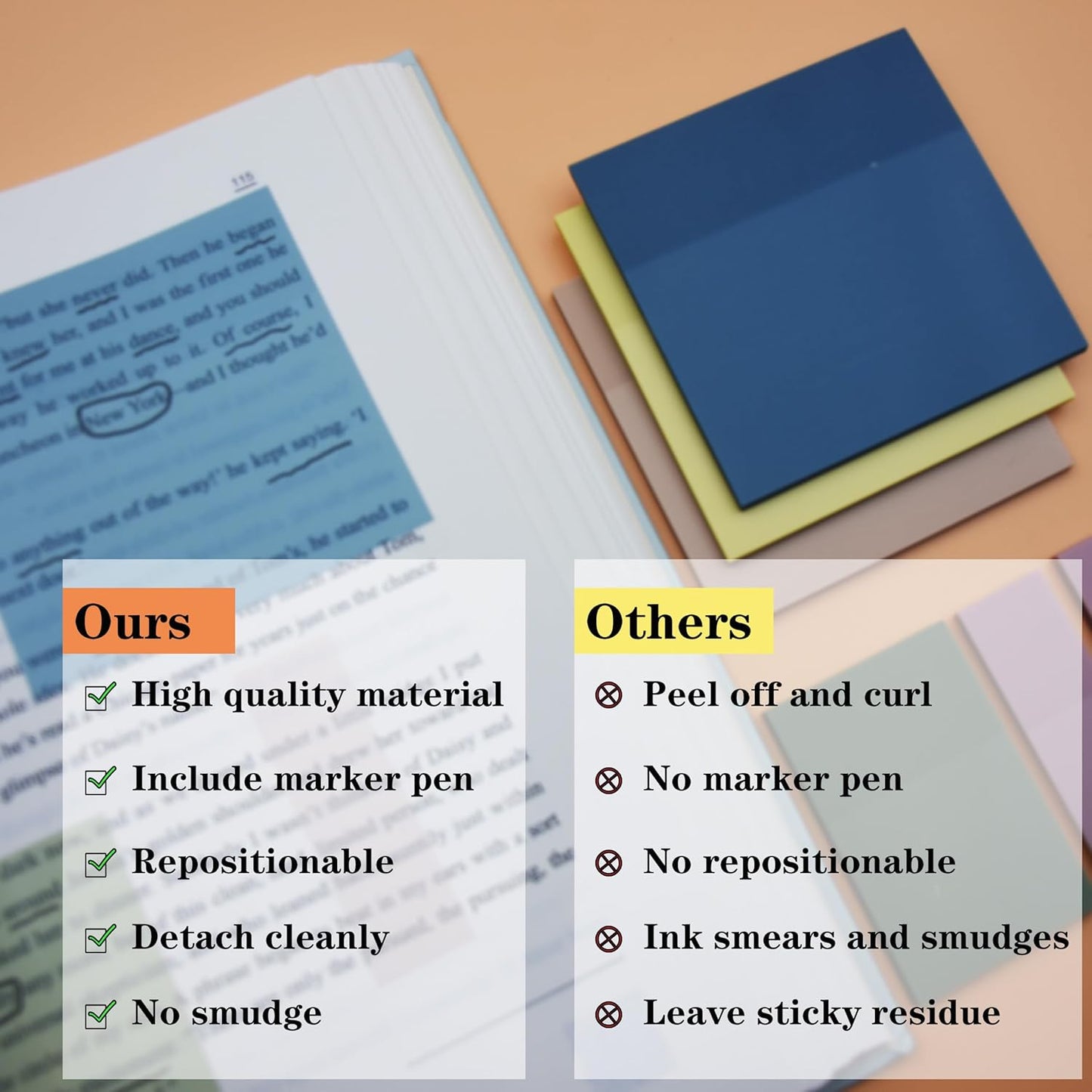 YOUDEFUL 1600pcs Translucent Sticky Note Tabs, Morandi Page Markers for Annotating Books,Repositionable Book Flags Tabs Strip with Binders, Clear Sticky Notes,Page Tabs,Index Tabs
