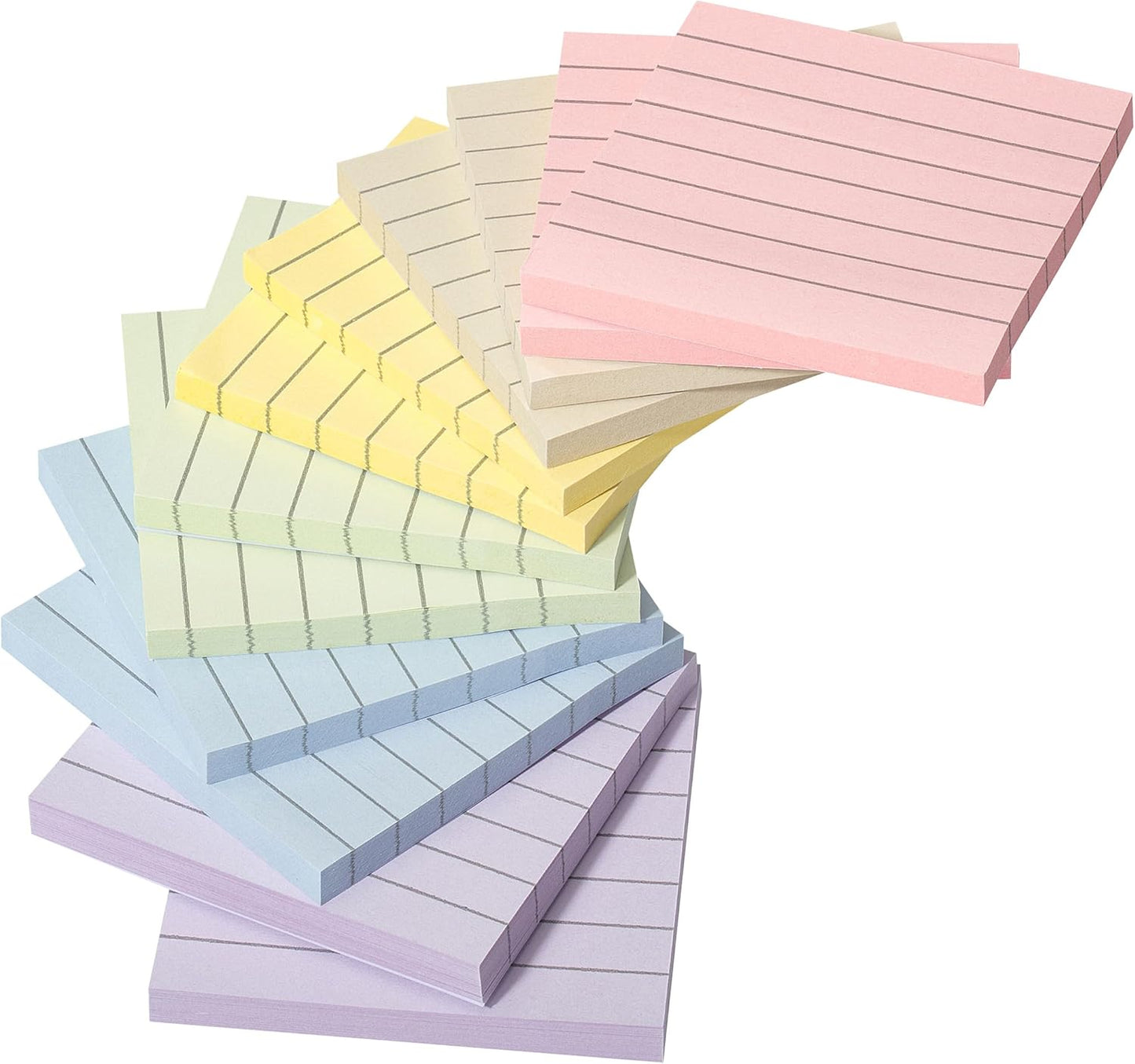 Mr. Pen- Lined Sticky Notes, 3" x 3", 12 Pads, 60 Sheets/Pad, Morandi Color, Bulk Sticky Notes with Lines, Ruled Post Stickies, Memo Pads, Self-Stick Note Pad for Office, School, Home, Study