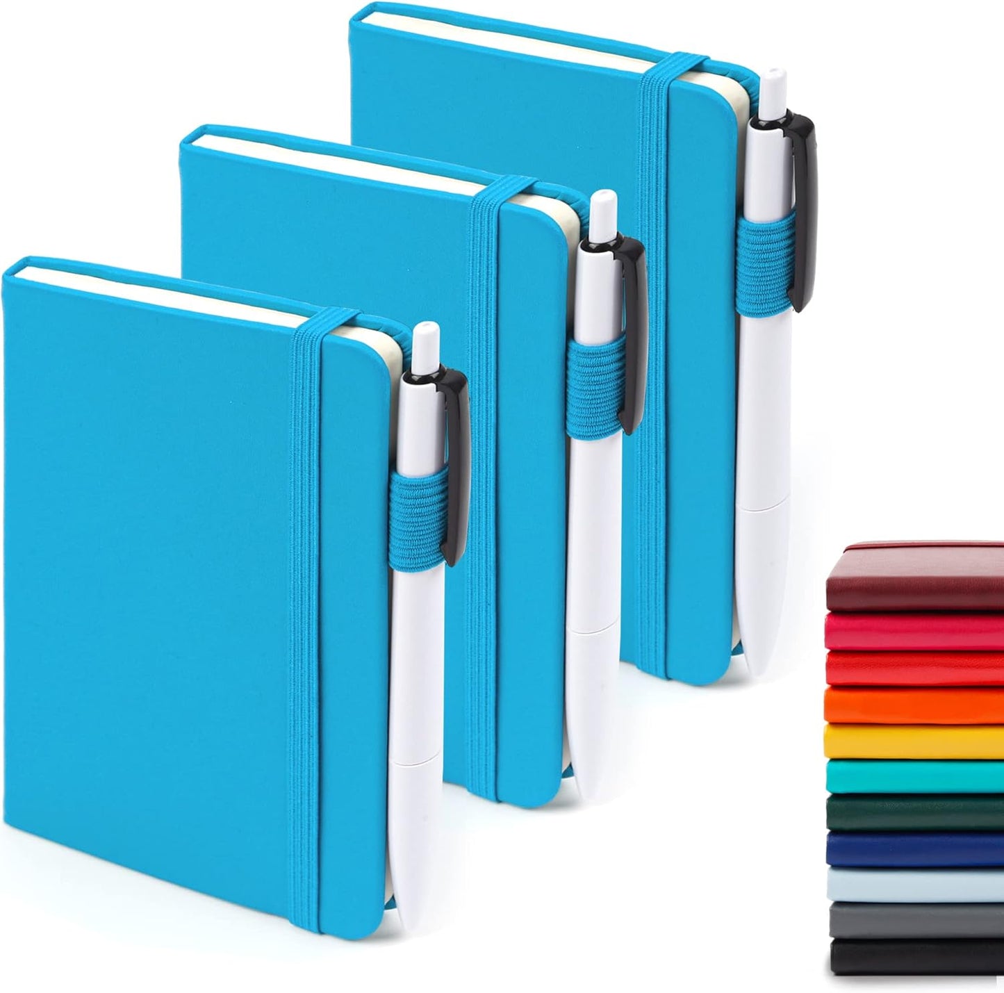 feela 3 Pack Pocket Notebook Journals with 3 Black Pens, A6 Mini Cute Small Journal Notebook Bulk Hardcover College Ruled Notepad with Pen Holder for Office School Supplies, 3.5”x 5.5”, Gray