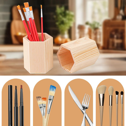 18 Pack Round Unfinished Wooden Pencil Holder, 3 x 3 x 4 Inch Wood Pencil Cup Holder, Wood Crafts Pencil Cup for Desk, Office, DIY Project